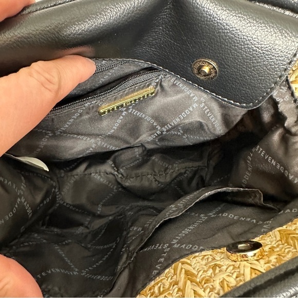 STEVE MADDEN Womens Black Bwebber Straw Satchel Crossbody purse - Picture 3 of 7